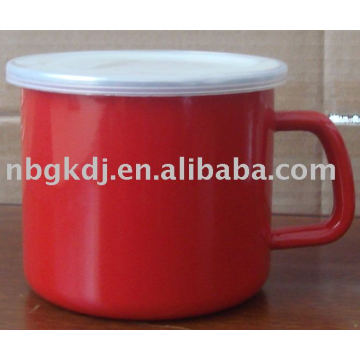 taza o taza de esmalte con tapa PP y borde SS